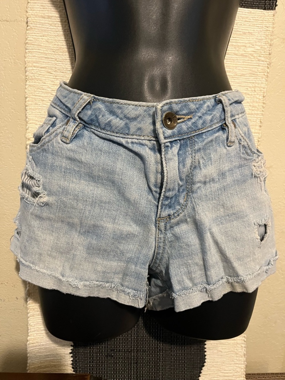 Bullhead Light Blue Distressed Denim Shorts